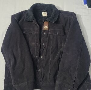 Blake Shelton Lands' End Men's Black Corduroy Trucker Jacket Sherpa Lining NWT